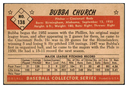 1953 Bowman Color Baseball #138 Bubba Church Reds VG-EX 490925