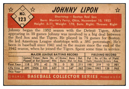 1953 Bowman Color Baseball #123 Johnny Lipon Red Sox VG-EX 490934