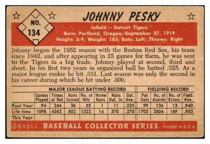 1953 Bowman Color Baseball #134 Johnny Pesky Tigers VG-EX 490950
