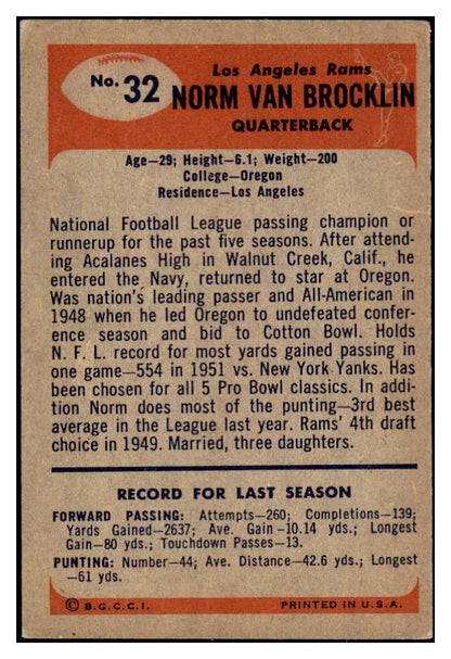 1955 Bowman Football #032 Norm Van Brocklin Rams VG-EX 490966