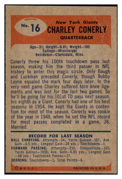1955 Bowman Football #016 Charley Conerly Giants EX-MT 490972