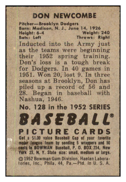 1952 Bowman Baseball #128 Don Newcombe Dodgers EX-MT 491108