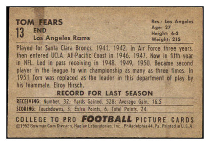 1952 Bowman Small Football #013 Tom Fears Rams EX-MT 491274