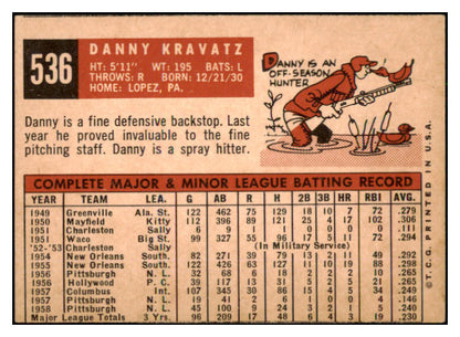 1959 Topps Baseball #536 Danny Kravitz Pirates VG 491326