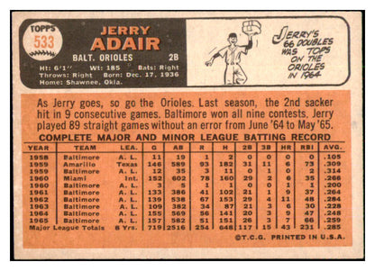 1966 Topps Baseball #533 Jerry Adair Orioles EX 491404