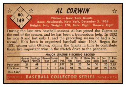 1953 Bowman Color Baseball #149 Al Corwin Giants EX-MT 491594
