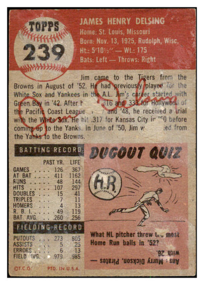 1953 Topps Baseball #239 Jim Delsing Tigers FR-GD 491623