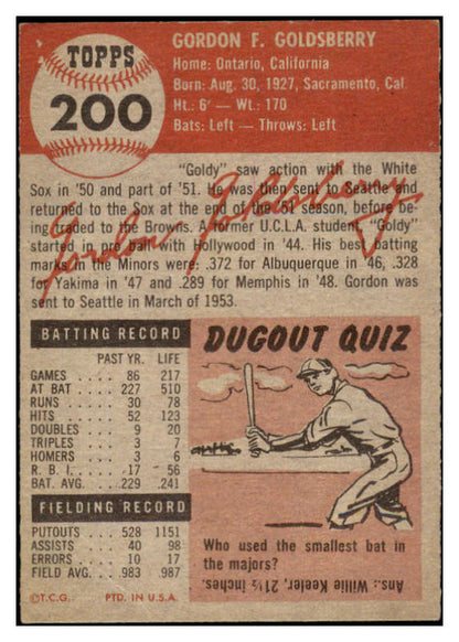 1953 Topps Baseball #200 Gordon Goldsberry Browns EX-MT 491755