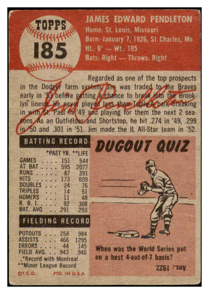 1953 Topps Baseball #185 Jim Pendleton Braves VG-EX 491766