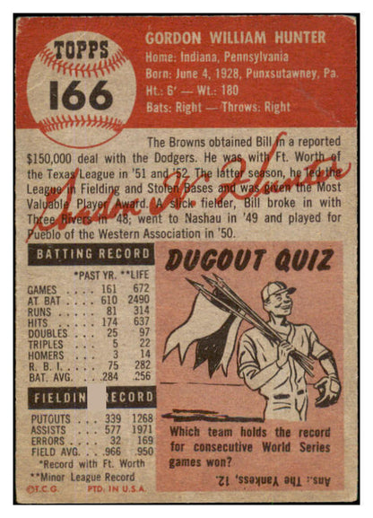 1953 Topps Baseball #166 Billy Hunter Browns GD-VG 491783