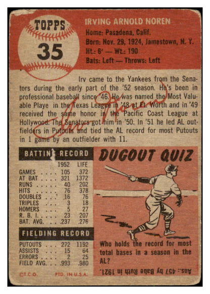 1953 Topps Baseball #035 Irv Noren Yankees GD-VG 491870