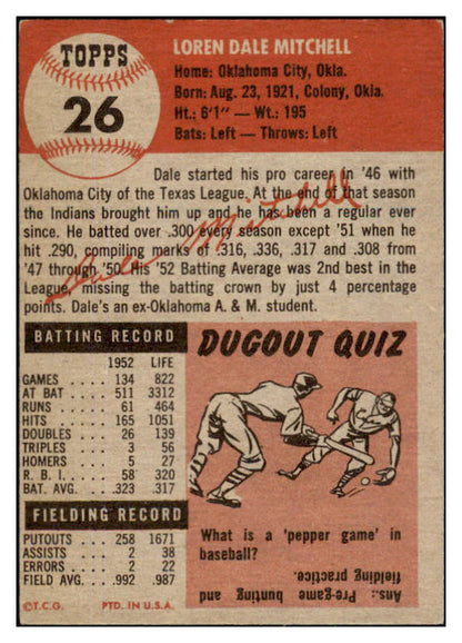 1953 Topps Baseball #026 Dale Mitchell Indians EX-MT 491880