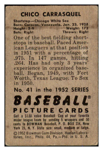 1952 Bowman Baseball #041 Chico Carrasquel White Sox VG-EX 491973