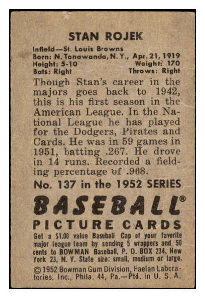 1952 Bowman Baseball #137 Stan Rojek Browns GD-VG 492057