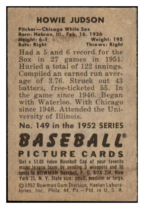1952 Bowman Baseball #149 Howie Judson White Sox NR-MT 492069
