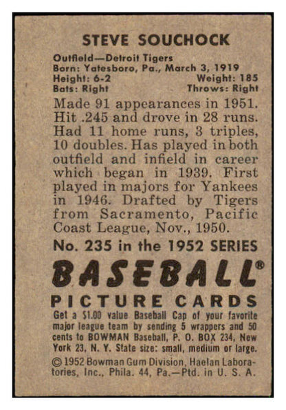 1952 Bowman Baseball #235 Steve Souchock Tigers EX-MT 492170