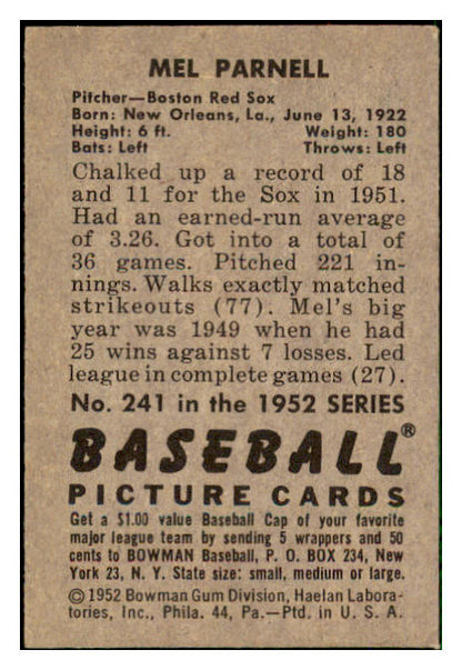 1952 Bowman Baseball #241 Mel Parnell Red Sox EX 492174
