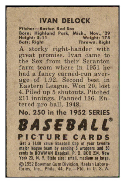 1952 Bowman Baseball #250 Ike Delock Red Sox EX-MT 492179