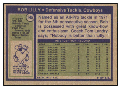1972 Topps Football #145 Bob Lilly Cowboys EX-MT 492285