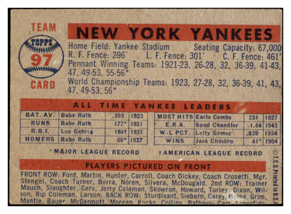 1957 Topps Baseball #097 New York Yankees Team EX 492316