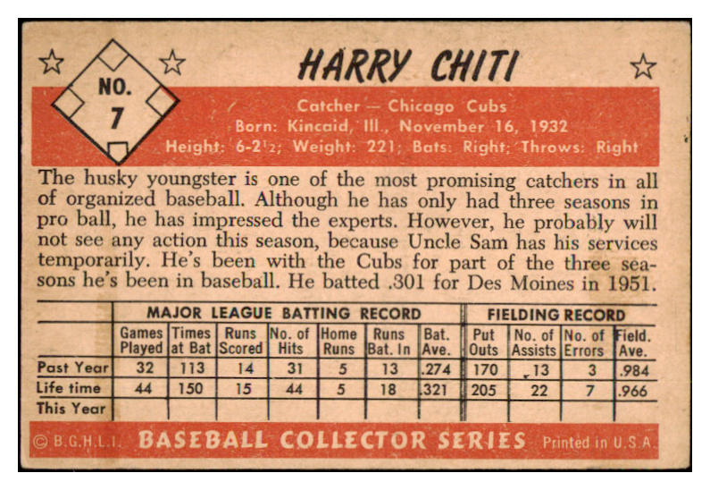 1953 Bowman Color Baseball #007 Harry Chiti Cubs VG-EX 492336