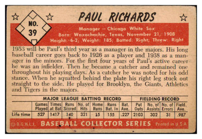 1953 Bowman Color Baseball #039 Paul Richards White Sox GD-VG 492375