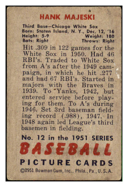 1951 Bowman Football #012 Hank Majeski White Sox GD-VG 492514