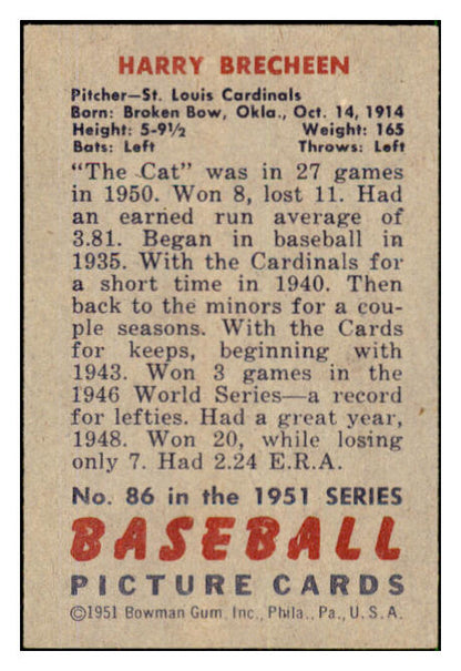 1951 Bowman Baseball #086 Harry Brecheen Cardinals EX-MT 492573