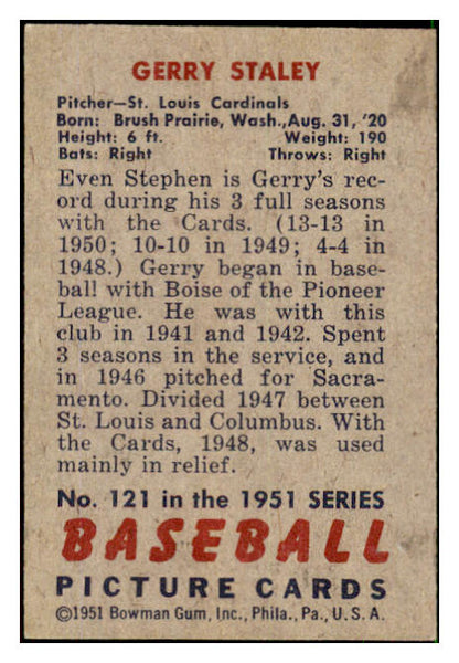 1951 Bowman Baseball #121 Gerry Staley Cardinals EX-MT 492607
