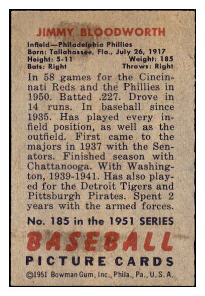 1951 Bowman Baseball #185 Jimmy Bloodworth Phillies EX-MT 492660