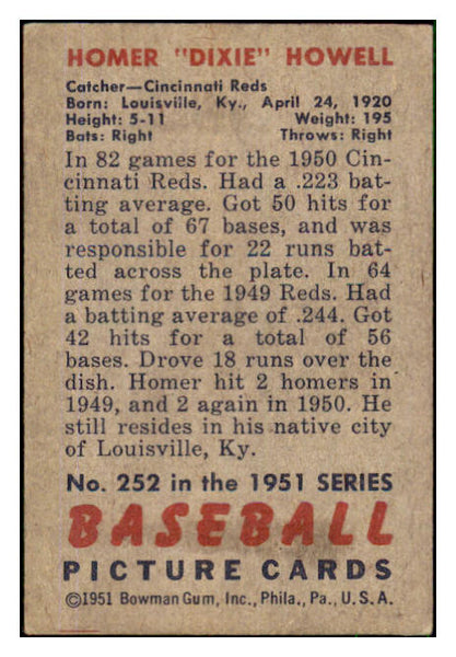 1951 Bowman Baseball #252 Dixie Howell Reds VG-EX 492714
