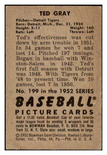1952 Bowman Baseball #199 Ted Gray Tigers VG 492940