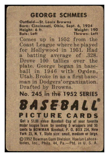 1952 Bowman Baseball #245 George Schmees Browns GD-VG 492985