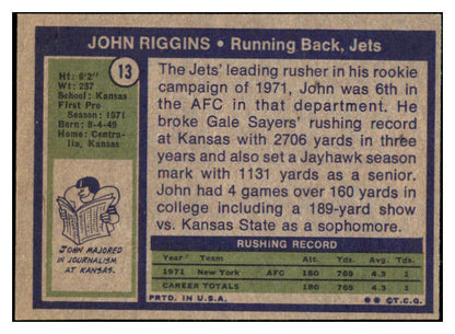 1972 Topps Football #013 John Riggins Jets EX-MT 493384