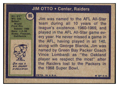 1972 Topps Football #086 Jim Otto Raiders EX 493466
