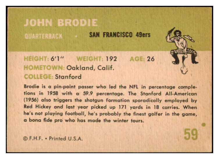 1961 Fleer Football #059 John Brodie 49ers EX-MT 493500