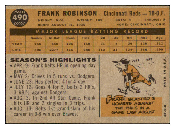 1960 Topps Baseball #490 Frank Robinson Reds EX 493522