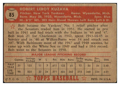 1952 Topps Baseball #085 Bob Kuzava Yankees VG-EX 493854