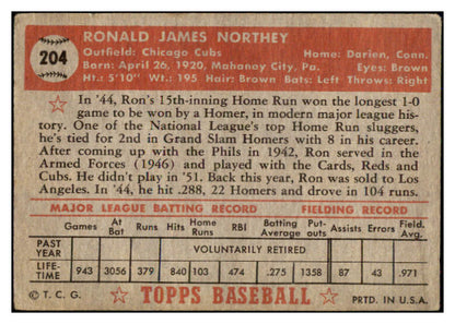 1952 Topps Baseball #204 Ron Northey Cubs VG 493862