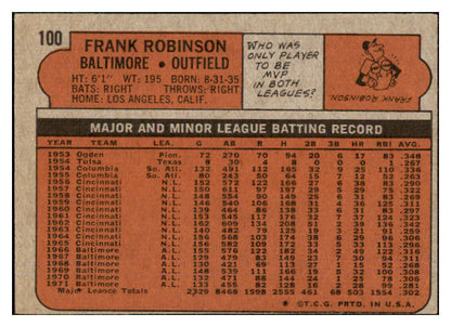 1972 Topps Baseball #100 Frank Robinson Orioles EX+/EX-MT 494035