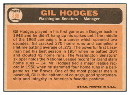 1966 Topps Baseball #386 Gil Hodges Senators EX 494042