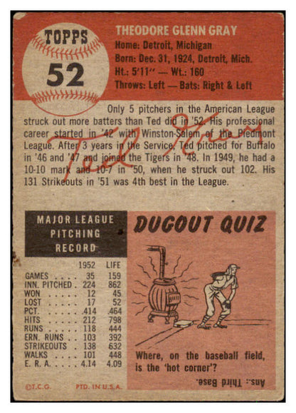 1953 Topps Baseball #052 Ted Gray Tigers VG-EX 494154