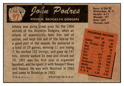 1955 Bowman Baseball #097 Johnny Podres Dodgers EX-MT 494178
