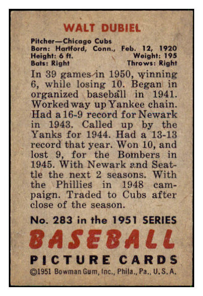 1951 Bowman Baseball #283 Walt Dubiel Cubs EX-MT 494219