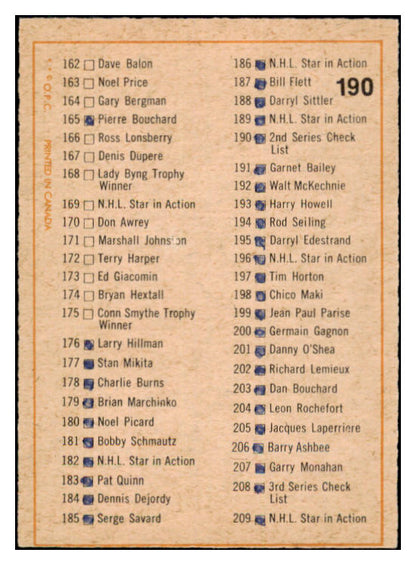 1972 O Pee Chee Hockey #190 Checklist 2 EX-MT marked 494516