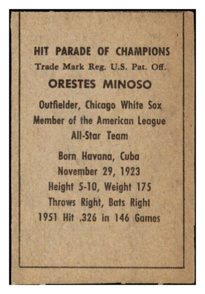 1952 Berk Ross Minnie Minoso White Sox EX 494634