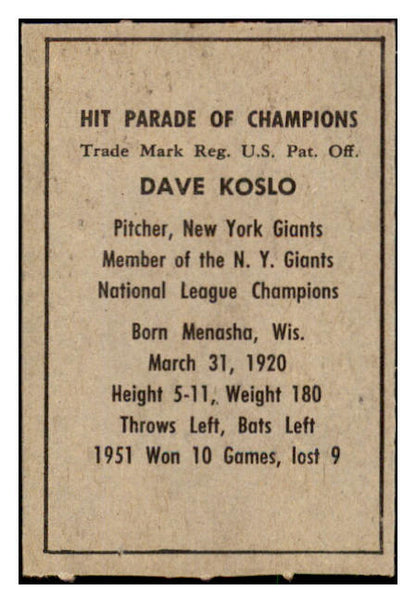 1952 Berk Ross Dave Koslo Giants NR-MT 494650