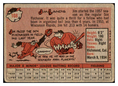 1958 Topps Baseball #108 Jim Landis White Sox GD-VG Yellow Letter 494884