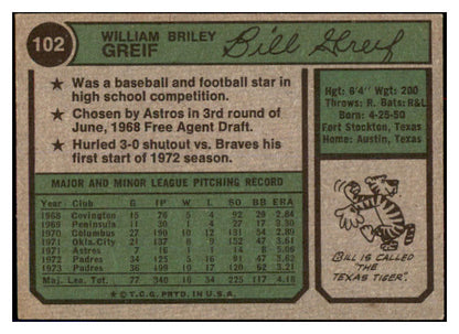1974 Topps Baseball #102 Bill Greif Padres EX-MT Variation 494967