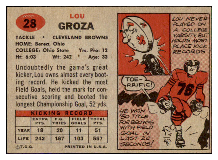1957 Topps Football #028 Lou Groza Browns EX 495243